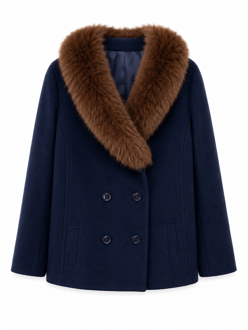 VNTG//50s60s/ cashmere real fur collar peacoat